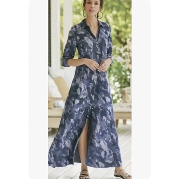 Soft Surrounding Incognito Camouflage Tencel Purple/B Maxi Shirt Dress Women 2X - Picture 1 of 11
